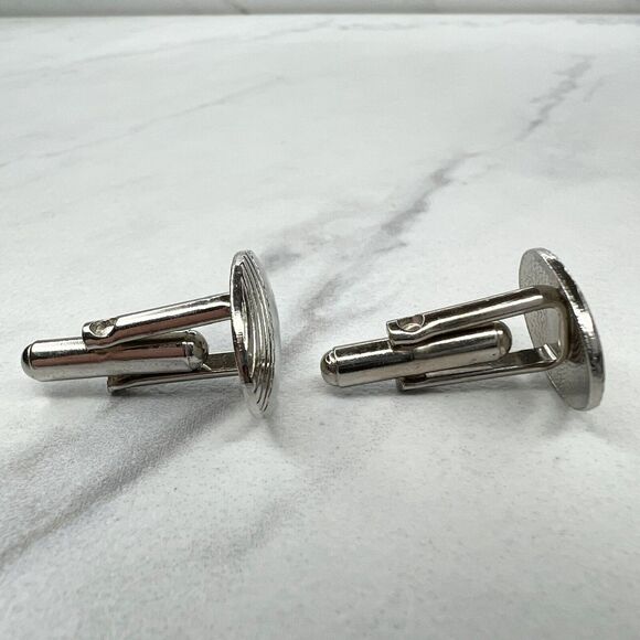 Vintage Silver Tone Engraved Vine Oval Cufflinks - Picture 4 of 5